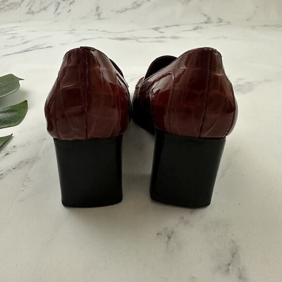 Nine & Co Womens Vintage Y2k Square Toe Heels Size 6 Red Patent Leather Block - Picture 5 of 8